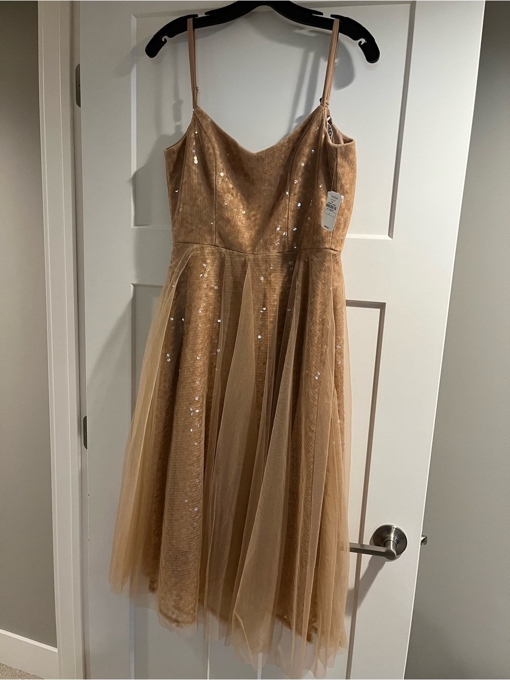 Dress the Population Gold Sequin Tulle Midi Dress